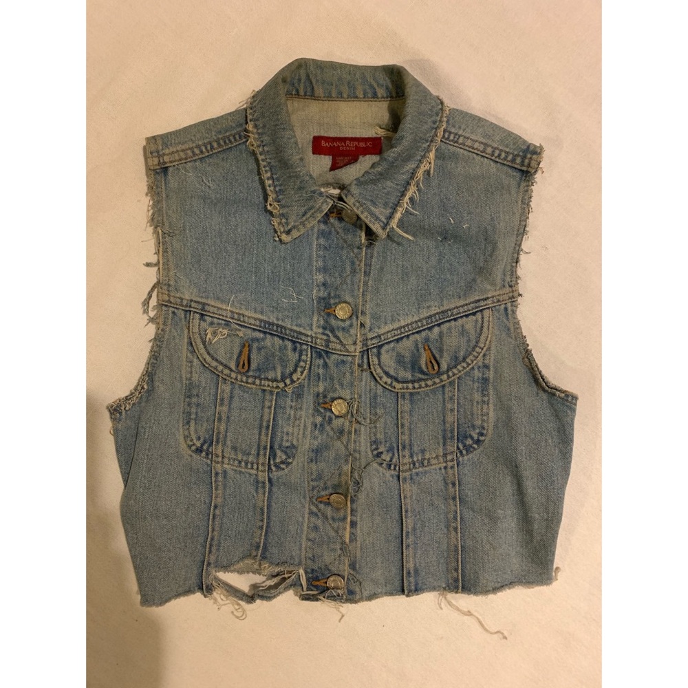 Distressed denim vest